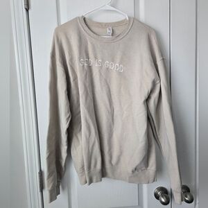 God IS Good Beige Crewneck Sweater Sz Large